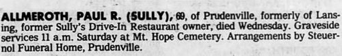 Sullys Drive-In - Jul 1985 Sully Passes Away